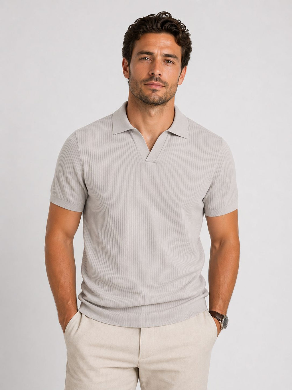 Men's Beige Polo Shirt – Classic Short Sleeve Casual Collared Top
